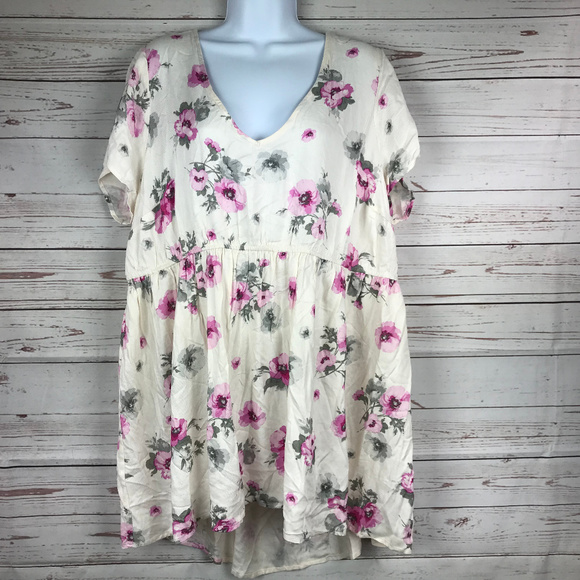 torrid Tops - Torrid Floral Ivory Pink Baby Doll Top 2   (18/20)